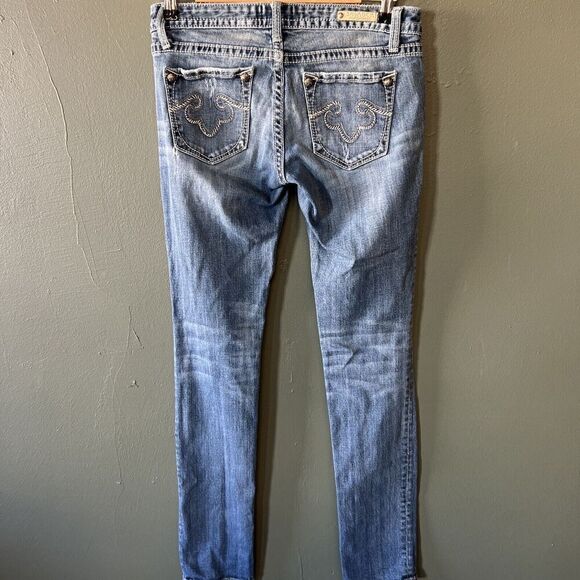 ReRock For Express Jeans Womens 4R Blue Denim Skinny Embroidered Hardware Logo - Picture 4 of 6